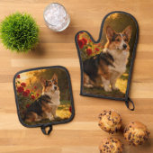 Corgi in de Rozen I Ovenwant & Pannenlap Set (Top down)