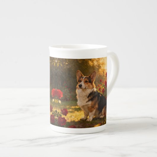 Corgi in de Rozen I Porselein Kop (Voorkant rechts)