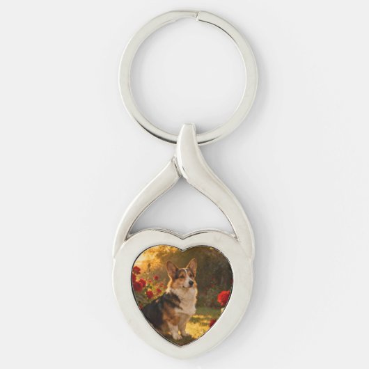 Corgi in de rozen I Sleutelhanger (Voorkant)