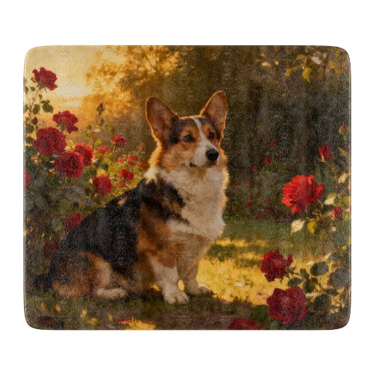 Corgi in de rozen I Snijplank (Voorkant)