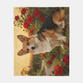 Corgi in de Rozen II Fleece Deken (Voorkant)