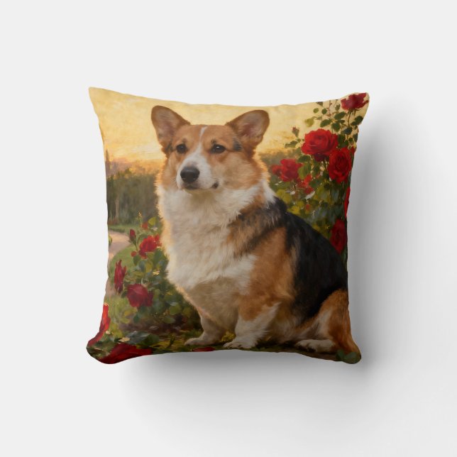 Corgi in de Rozen II Kussen (Voorkant)