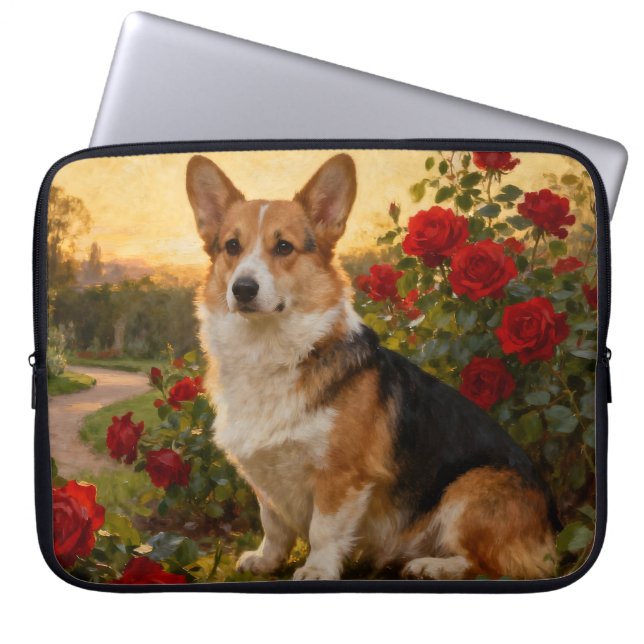 Corgi in de Rozen II Laptop Sleeve (Voorkant)
