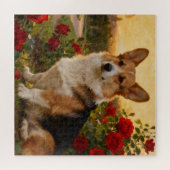 Corgi in de Rozen II Legpuzzel (Horizontaal)