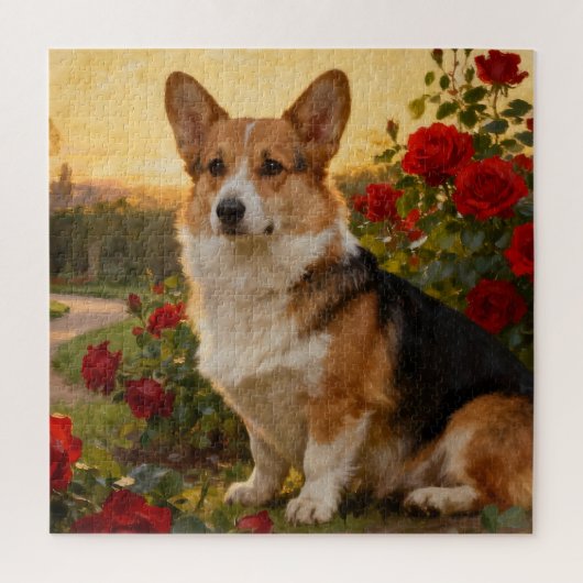 Corgi in de Rozen II Legpuzzel (Verticaal)