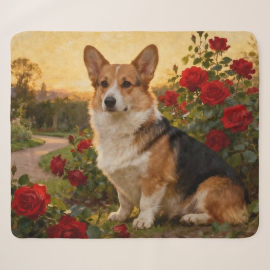 Corgi in de Rozen II Sherpa Deken (Voorkant (horizontaal))