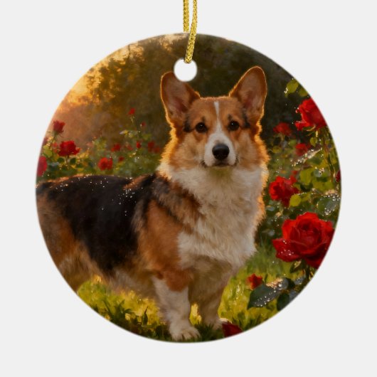 Corgi in de Rozen IV Ornament (Voorkant)