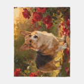 Corgi in de Rozen V Fleece Deken (Voorkant)