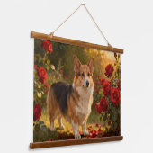 Corgi in de Rozen V Hangend Wandkleed (Gebogen)