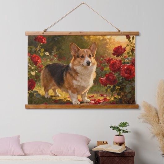 Corgi in de Rozen V Hangend Wandkleed (Slaapkamer)