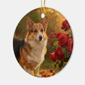 Corgi in de Rozen V Keramisch Ornament (Links)