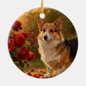 Corgi in de Rozen V Keramisch Ornament (Achterkant)