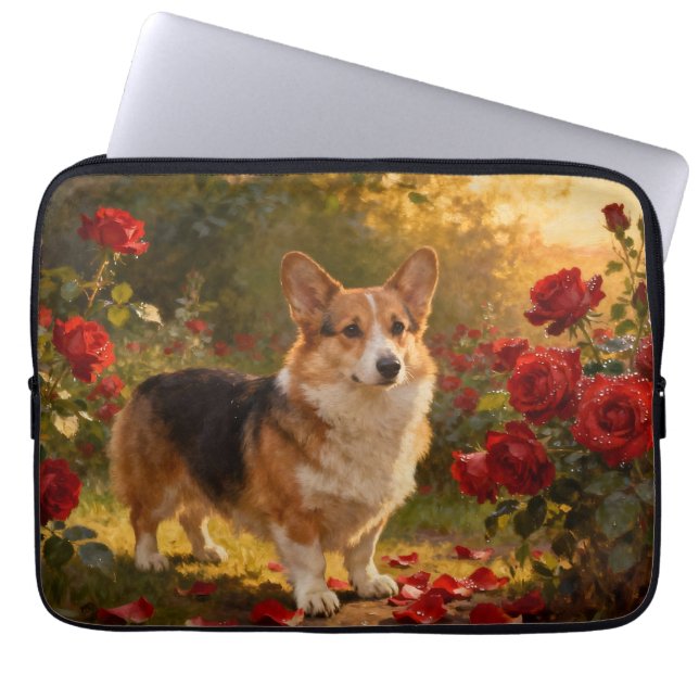 Corgi in de Rozen V Laptop Sleeve (Voorkant)