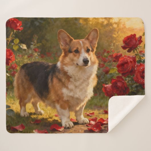 Corgi in de Rozen V Sherpa Deken (Voorkant (horizontaal))
