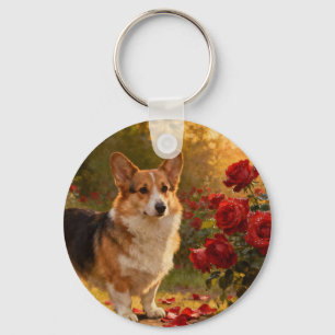 Corgi in de Rozen V Sleutelhanger