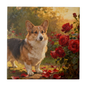 Corgi in de Rozen V Tegeltje