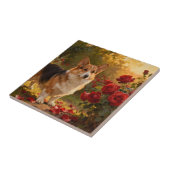 Corgi in de Rozen V Tegeltje (Zijkant)