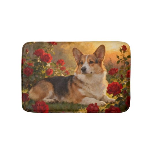 Corgi in de Rozen VI Badmat (Voorkant)