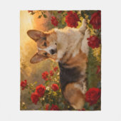 Corgi in de Rozen VI Fleece Deken (Voorkant)