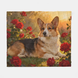 Corgi in de Rozen VI Fleece Deken
