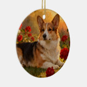 Corgi in de Rozen VI Keramisch Ornament (Rechts)