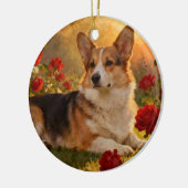 Corgi in de Rozen VI Keramisch Ornament (Links)