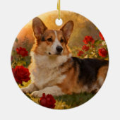 Corgi in de Rozen VI Keramisch Ornament (Achterkant)