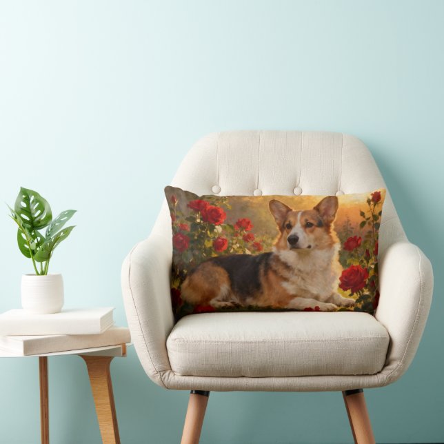 Corgi in de Rozen VI Kussen (Stoel)