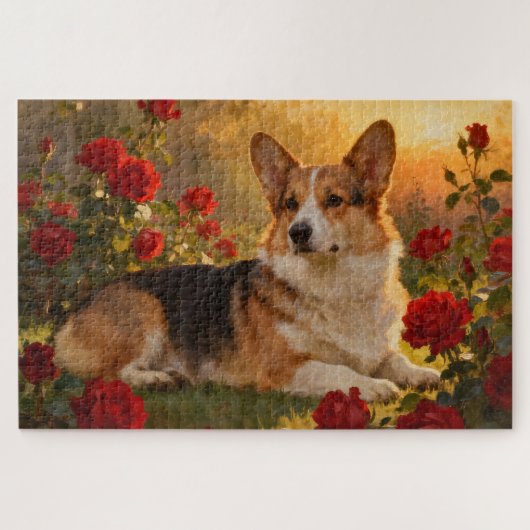 Corgi in de Rozen VI Legpuzzel (Horizontaal)