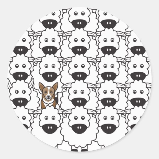Corgi in de schapen ronde sticker (Voorkant)