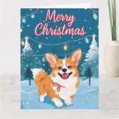 Corgi in de sneeuw Kerstmis Kaart (Voorkant)