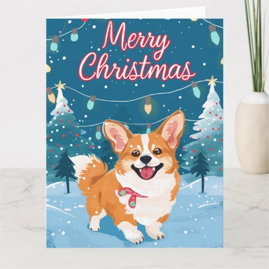 Corgi in de sneeuw Kerstmis Kaart (Voorkant)