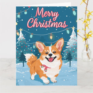 Corgi in de sneeuw Kerstmis Kaart