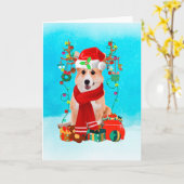 Corgi in de sneeuw met kerstcadeaus kaart (Gele Bloem)