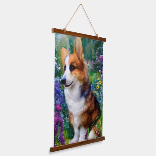 Corgi in de tuin hangend wandkleed (Gebogen)