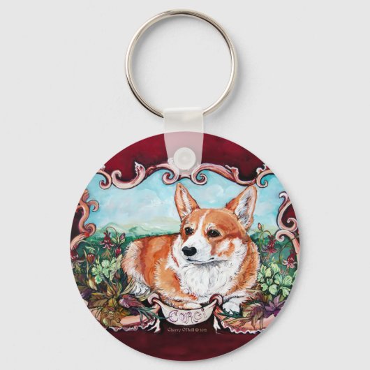 Corgi in de tuin! sleutelhanger (Voorkant)