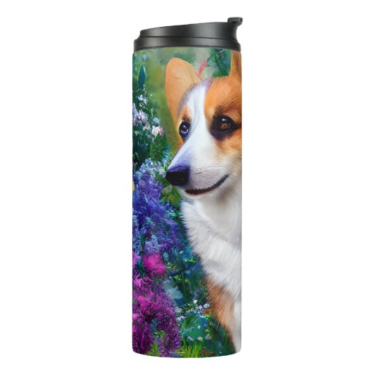 Corgi in de tuin thermosbeker (Gedraaid links)