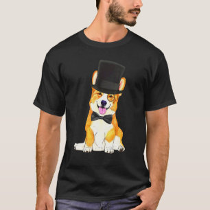 Corgi in een hoge hoed, monocle en vlinderdas t-shirt