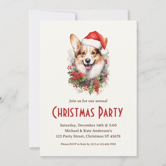 Corgi in een kerstmuts voor honden kerstfeest kaart (Voorkant)