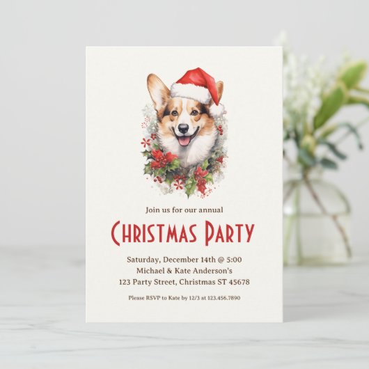 Corgi in een kerstmuts voor honden kerstfeest kaart (Staand voorkant)