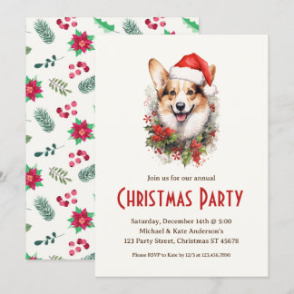 Corgi in een kerstmuts voor honden kerstfeest kaart