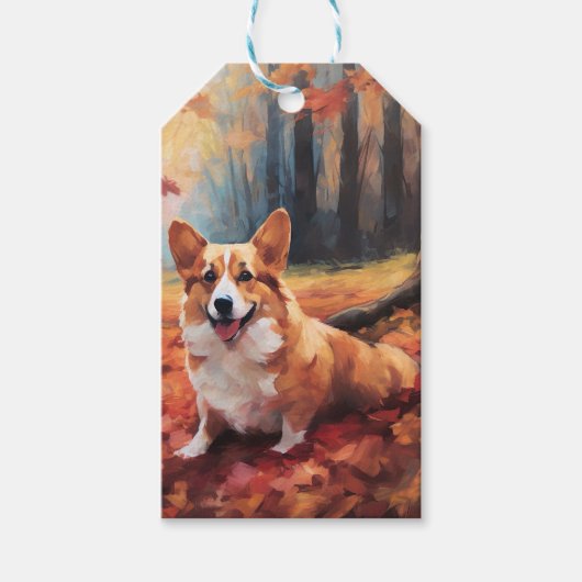 Corgi in herfstbladeren Herfst Inspire Cadeaulabel (Voorkant)