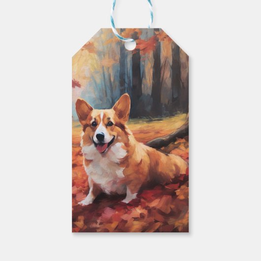 Corgi in herfstbladeren Herfst Inspire Cadeaulabel (Achterkant)