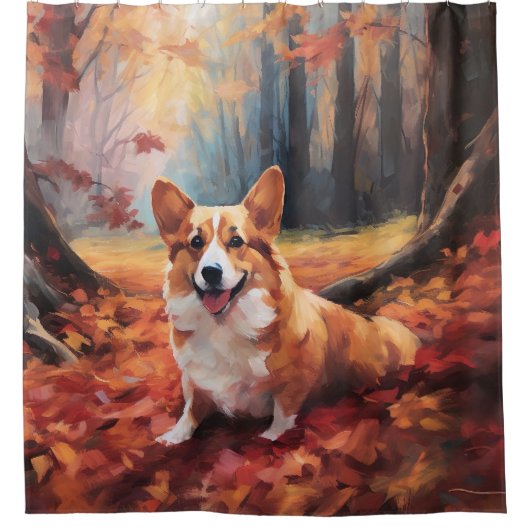 Corgi in herfstbladeren Herfst Inspire Douchegordijn (Voorkant)