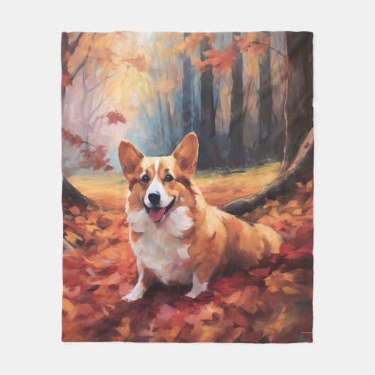 Corgi in herfstbladeren Herfst Inspire Fleece Deken (Voorkant)