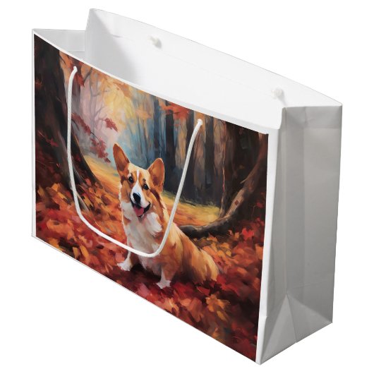 Corgi in herfstbladeren Herfst Inspire Groot Cadeauzakje (Voorkant Gekanteld)