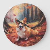 Corgi in herfstbladeren Herfst Inspire Grote Klok (Voorkant)