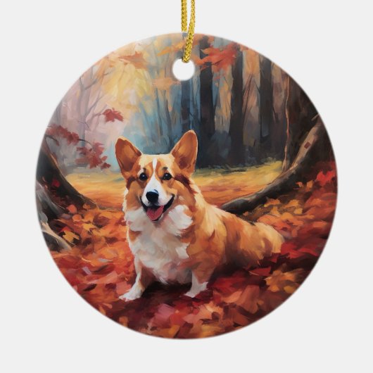 Corgi in herfstbladeren Herfst Inspire Keramisch Ornament (Voorkant)