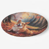 Corgi in herfstbladeren Herfst Inspire Papieren Bordje (Gekanteld)
