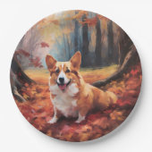 Corgi in herfstbladeren Herfst Inspire Papieren Bordje (Voorkant)